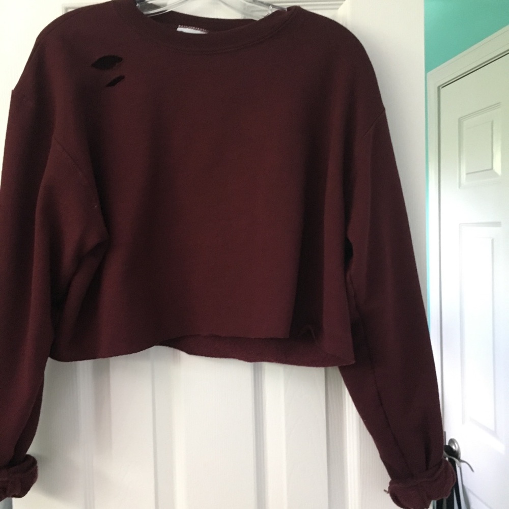 CHAMPION maroon cropped raw hem sweatshirt